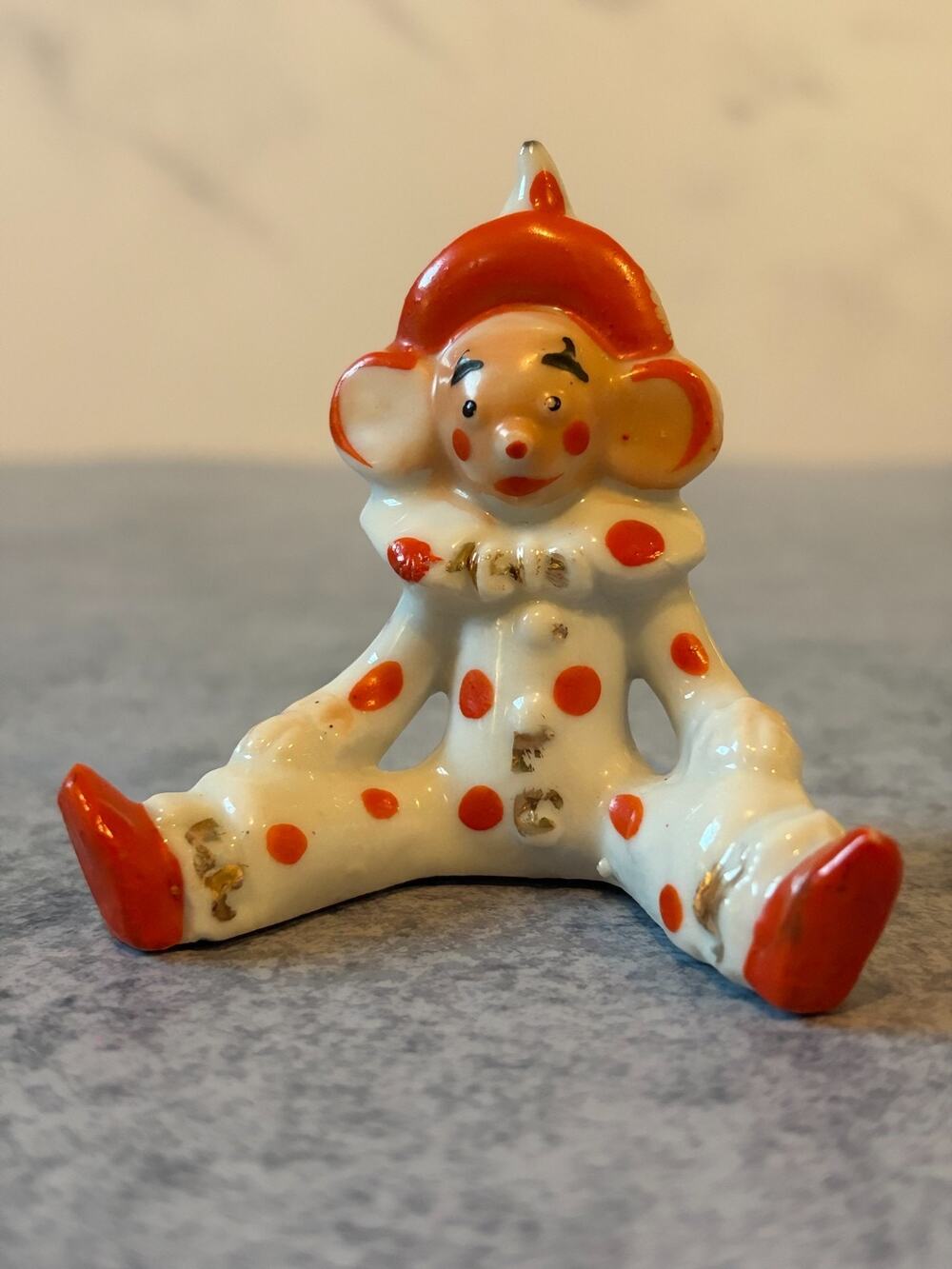 Clown Figurine Japan Red Polka Dot Porcelain Vintage Mini Circus Elf Figure